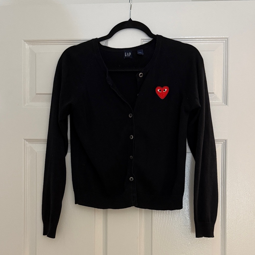 GAP Women's Black Cardigan with Red Heart CDG Patch